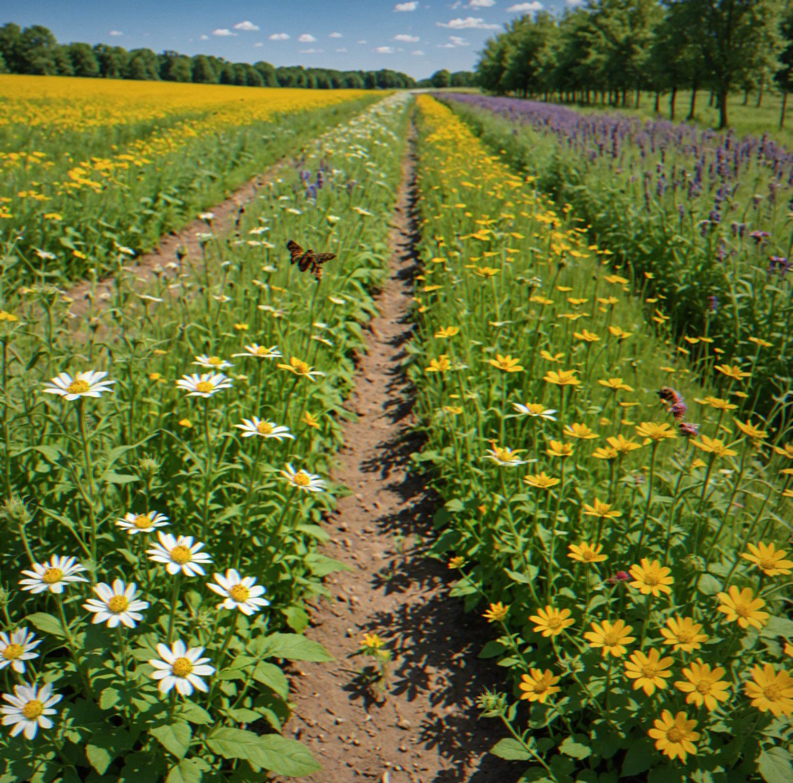 Visual diagram showing tomato growth timeline branching into three pathways with different pollinator boost levels applied