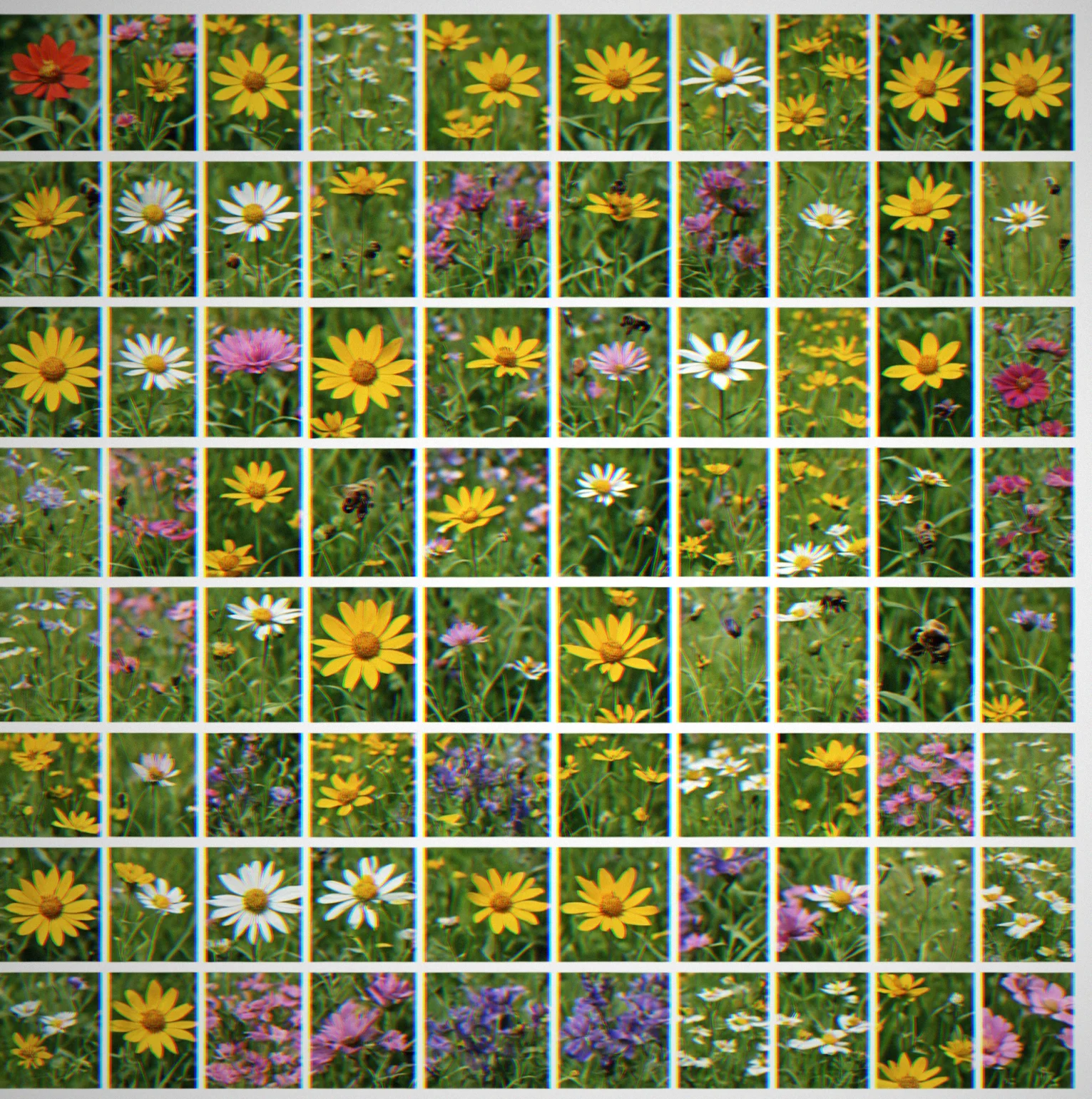 Grid layout showing 40 crop icons with star ratings and 5 pollinator types displayed with unlock day requirements